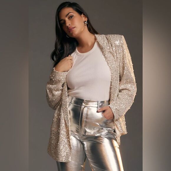 Anthropologie MABLE Pearl Sequin Mix Blazer / Size L - Picture 5 of 14